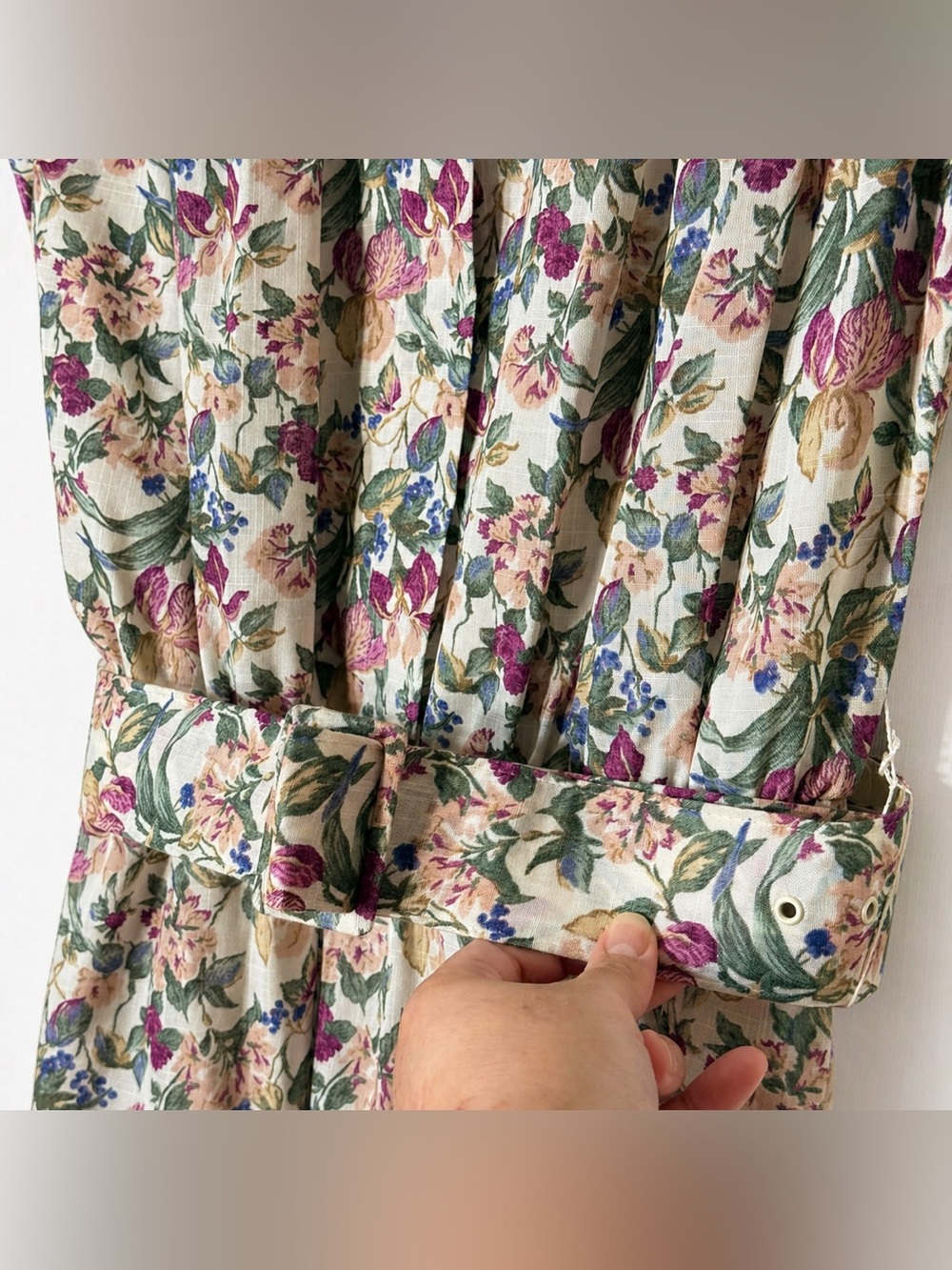 Vintage Deadstock Stuart Alan Floral Midi Dress Pleated Belted Made USA Size 16 - Picture 4 of 8